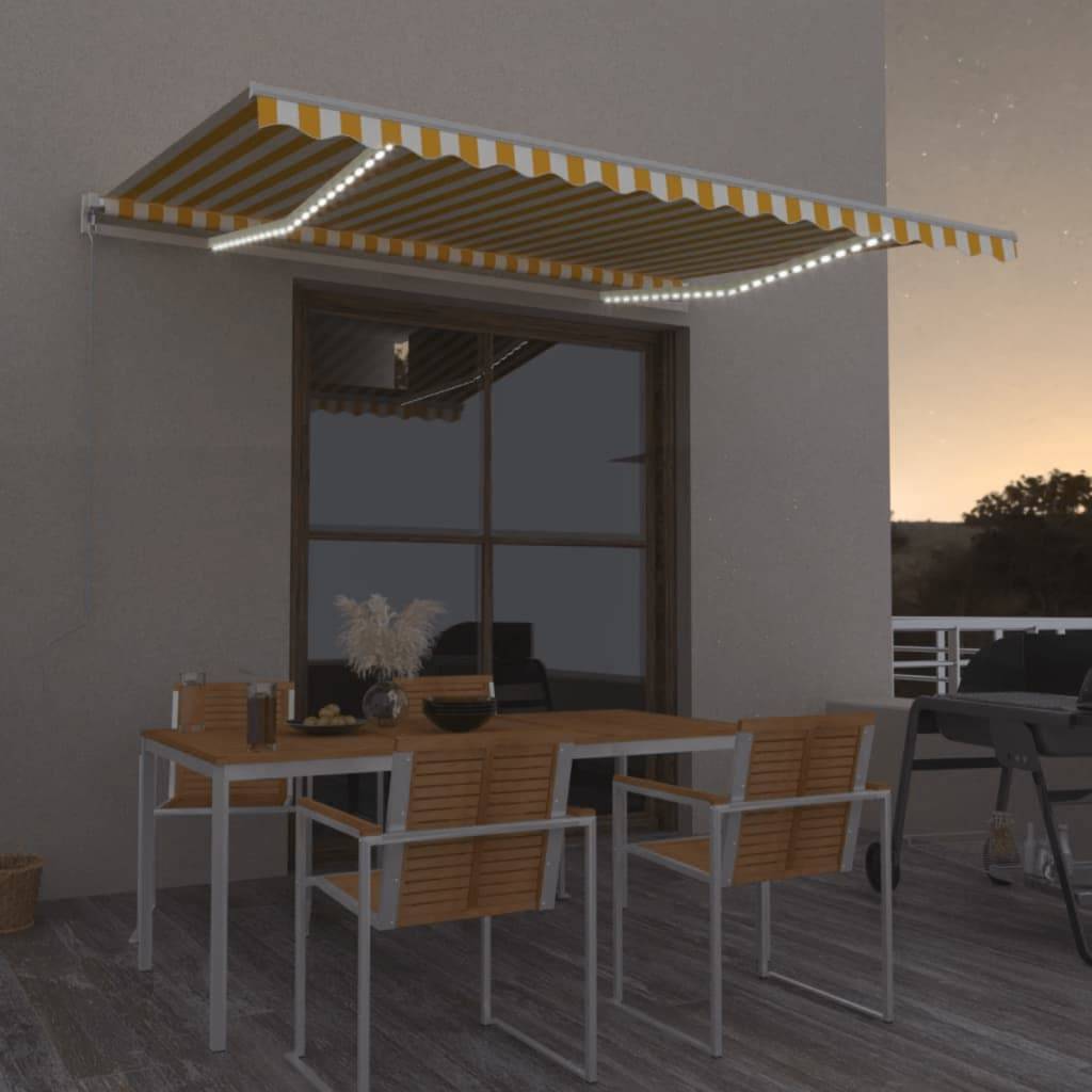 Store banne rétractable manuel aluminium pour terrasse avec LED 450x350 Jaune et blanc - ComfortXL Outdoor Living - Image 1
