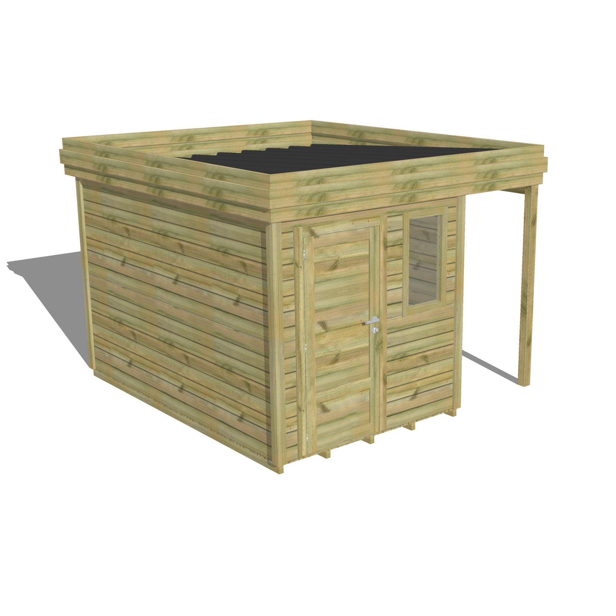 ABRI DE JARDIN bois autoclave 27mm - 3,14x3,44m / 11m2 - Bac acier - Plancher bois - Image 1