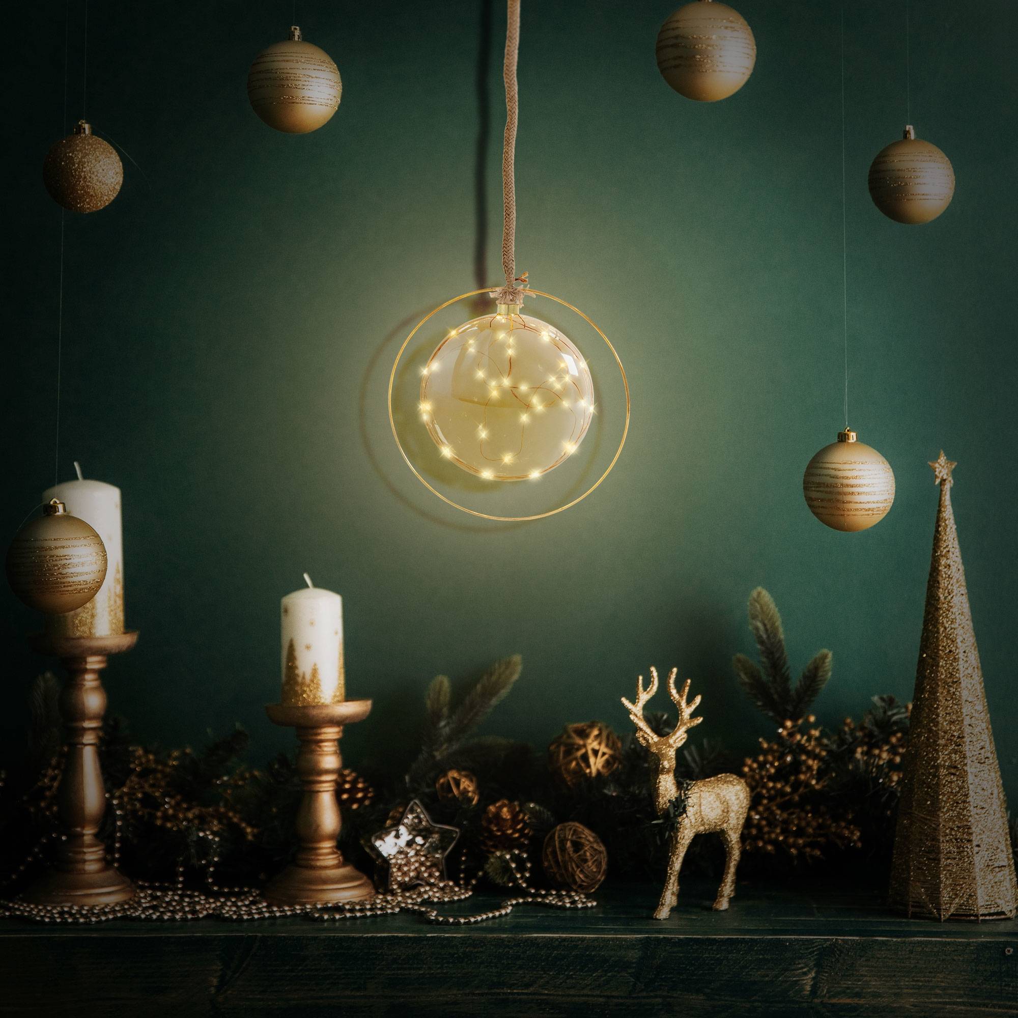 Ecd-Germany - Boule de Noël suspendue avec LED décoration de Noël en verre doré Ø18 cm - Imagen 7