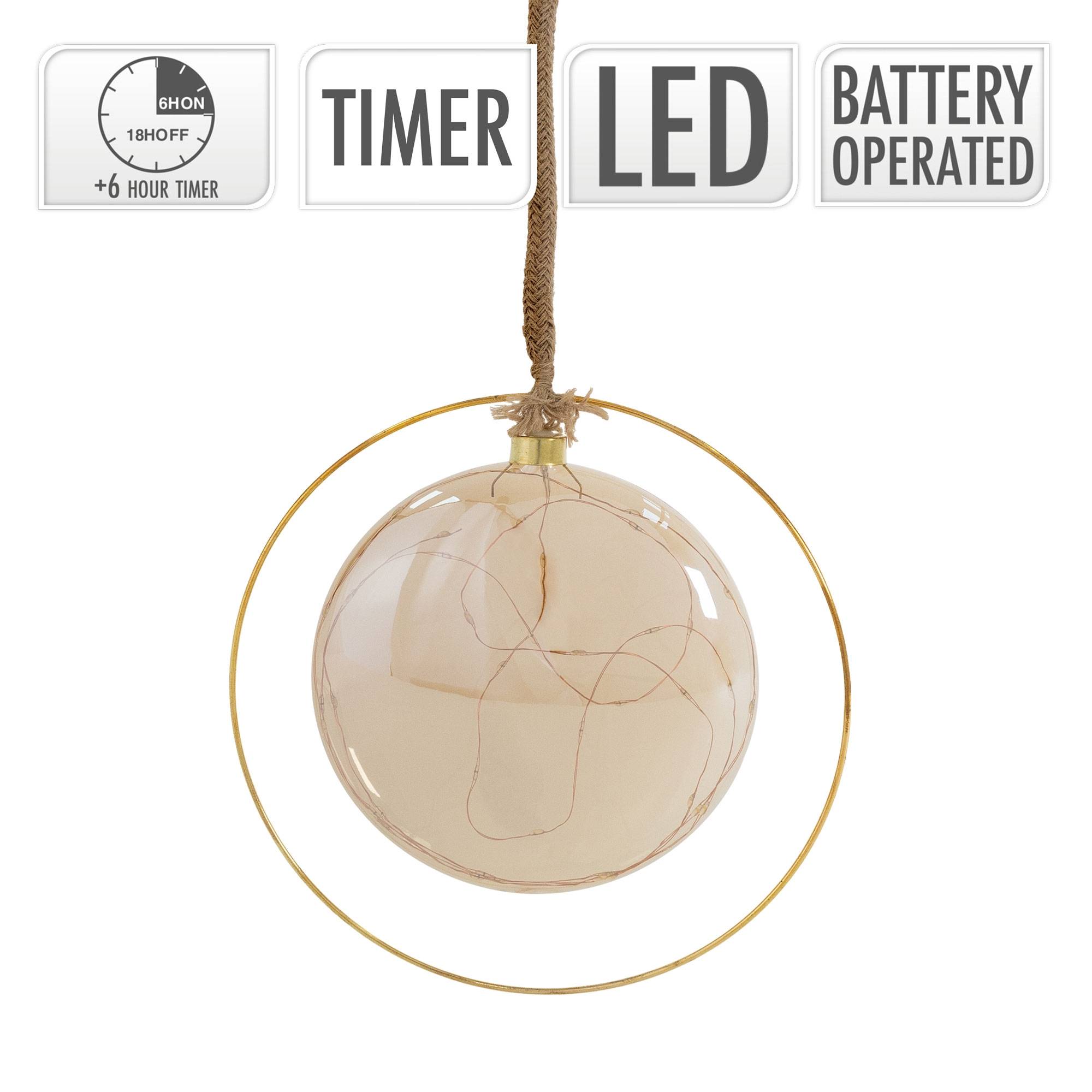 Ecd-Germany - Boule de Noël suspendue avec LED décoration de Noël en verre doré Ø18 cm - Imagen 4