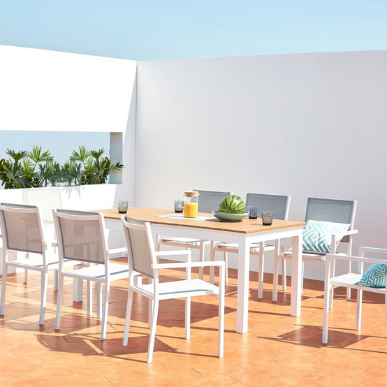 Table extensible de jardin 8 places en aluminium et bois MADEIRA - Image 5