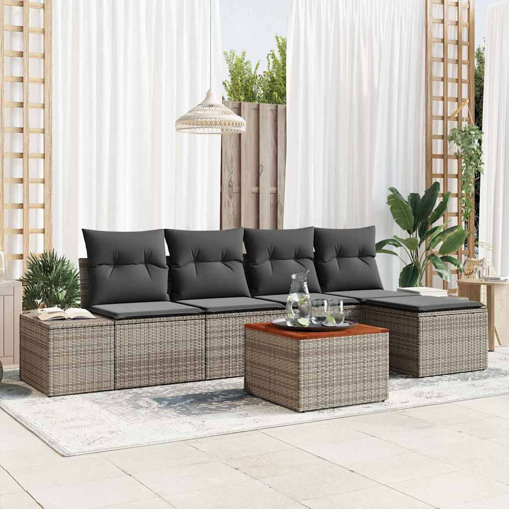 Salon de jardin 5 places en polyrotin modulable avec coussins d'extérieur pour terrasse Gris – ComfortXL Outdoor Living - Image 1