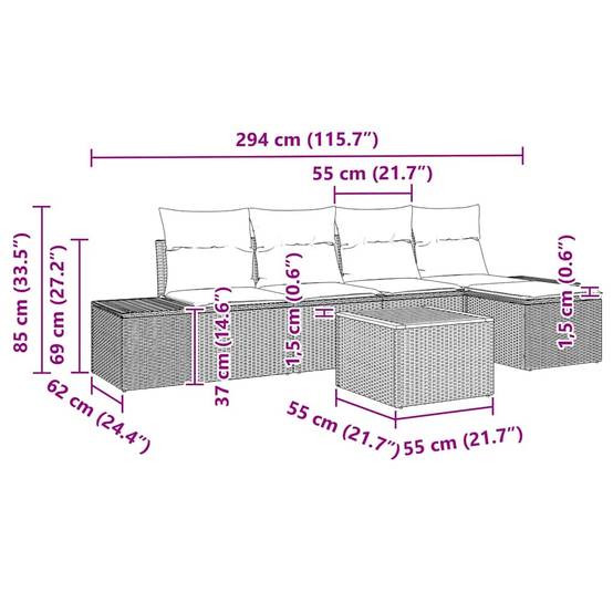 Salon de jardin 5 places en polyrotin modulable avec coussins d'extérieur pour terrasse Gris – ComfortXL Outdoor Living - Image 9