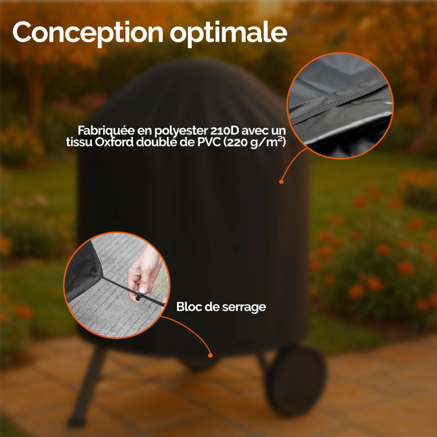 Linxor - Bâche, housse de protection imperméable pour barbecue en tissu Oxford 210D, anti UV - 70 x 90 cm - Noir - Linxor - Imagen 3