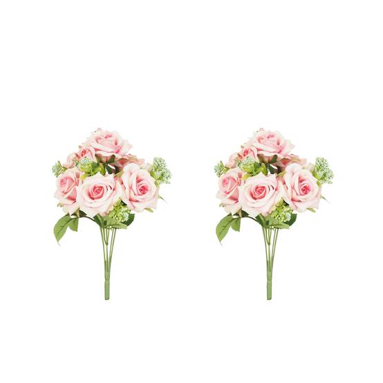 Ligne Deco - Bouquet artificiel de roses 32cm rose lot de 2 - Image 1