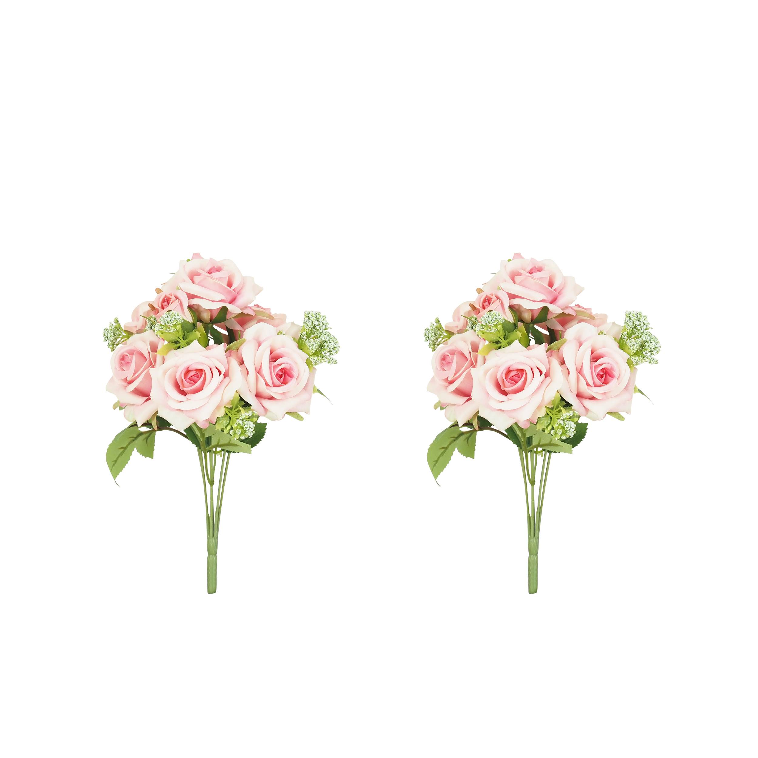 Ligne Deco - Bouquet artificiel de roses 32cm rose lot de 2