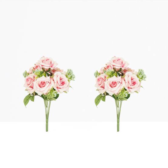 Ligne Deco - Bouquet artificiel de roses 32cm rose lot de 2 - Image 2