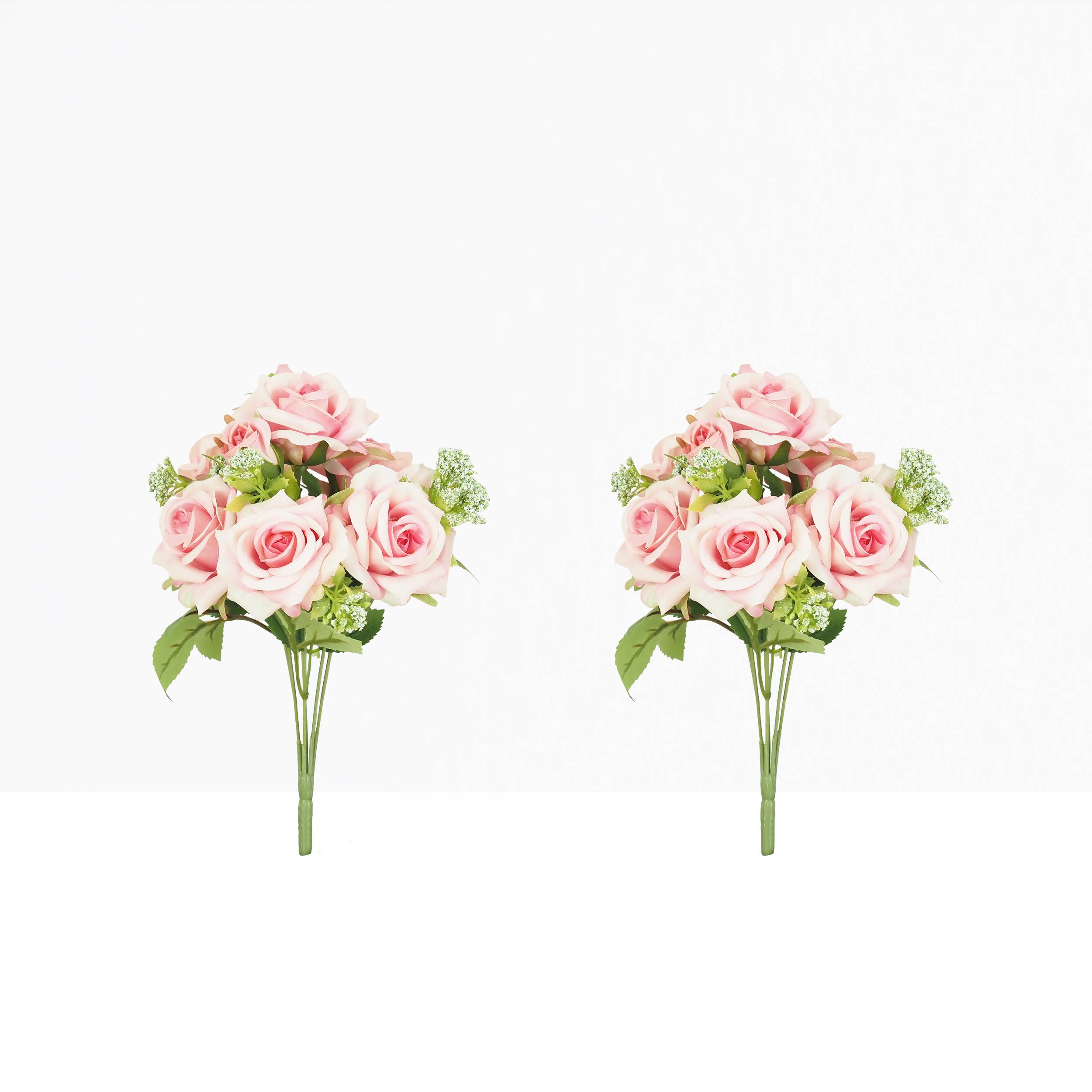 Ligne Deco - Bouquet artificiel de roses 32cm rose lot de 2 - Image 2