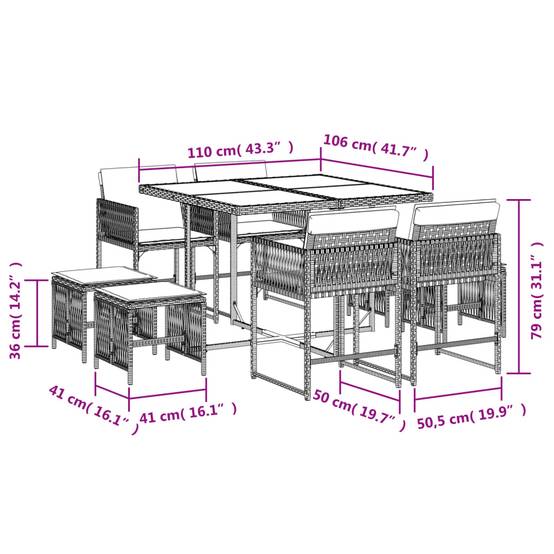 ComfortXL - Salon de Jardin Encastrable 8 Places Beige, 4 Chaises 4 Tabourets, Table Finition Bois Acacia – ComfortXL Outdoor Living - Image 6