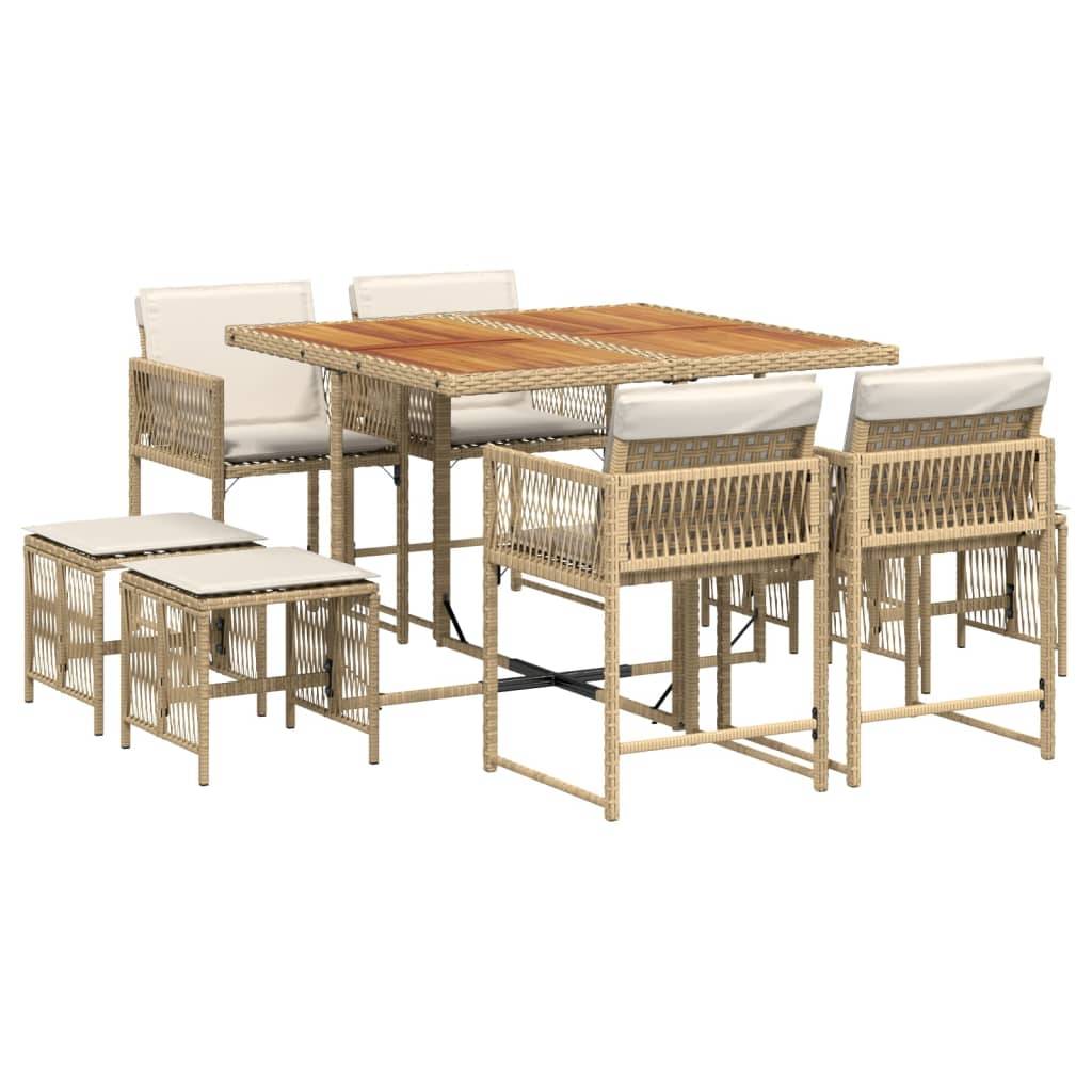 ComfortXL - Salon de Jardin Encastrable 8 Places Beige, 4 Chaises 4 Tabourets, Table Finition Bois Acacia – ComfortXL Outdoor Living - Image 2