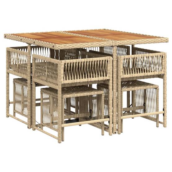 ComfortXL - Salon de Jardin Encastrable 8 Places Beige, 4 Chaises 4 Tabourets, Table Finition Bois Acacia – ComfortXL Outdoor Living - Image 3