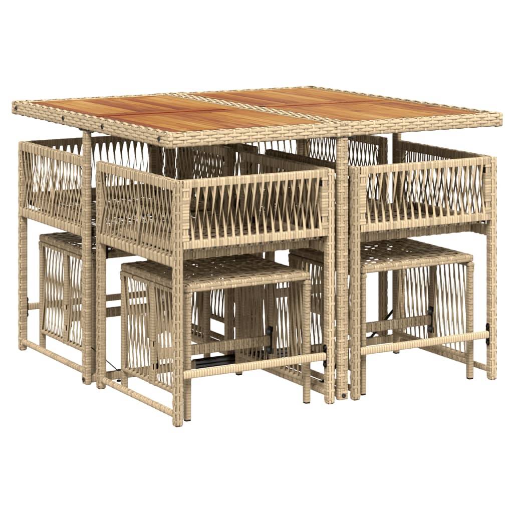 ComfortXL - Salon de Jardin Encastrable 8 Places Beige, 4 Chaises 4 Tabourets, Table Finition Bois Acacia – ComfortXL Outdoor Living - Image 3