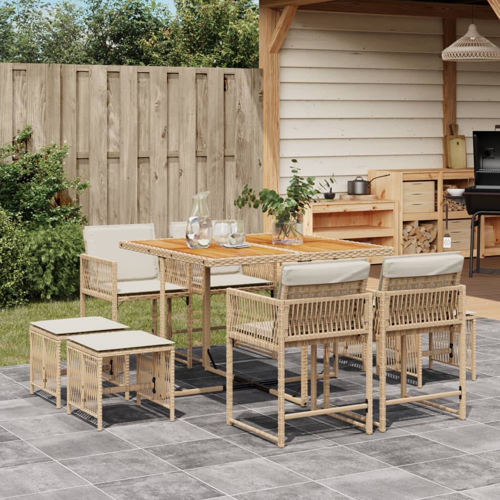 ComfortXL - Salon de Jardin Encastrable 8 Places Beige, 4 Chaises 4 Tabourets, Table Finition Bois Acacia – ComfortXL Outdoor Living - Image 1