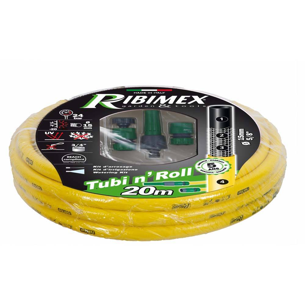 Ribimex - Kit arrosage tuyau antivrille 20m diam 15mm raccords et lance - Imagen 2