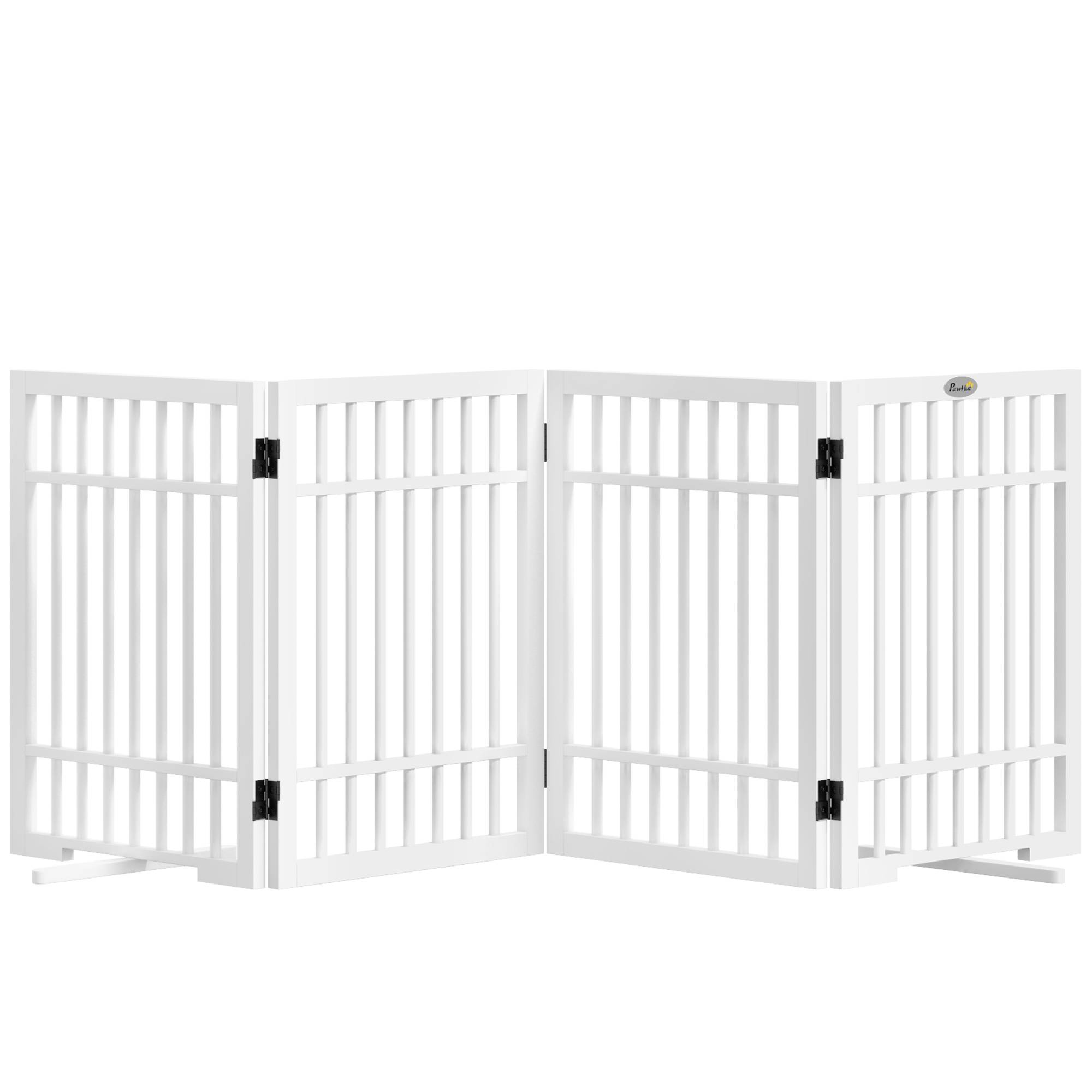 Barrière pour chien, pliable et antidérapante, pieds pivotants, cadre bois, 183x24,5x61 cm, blanc - Image 1