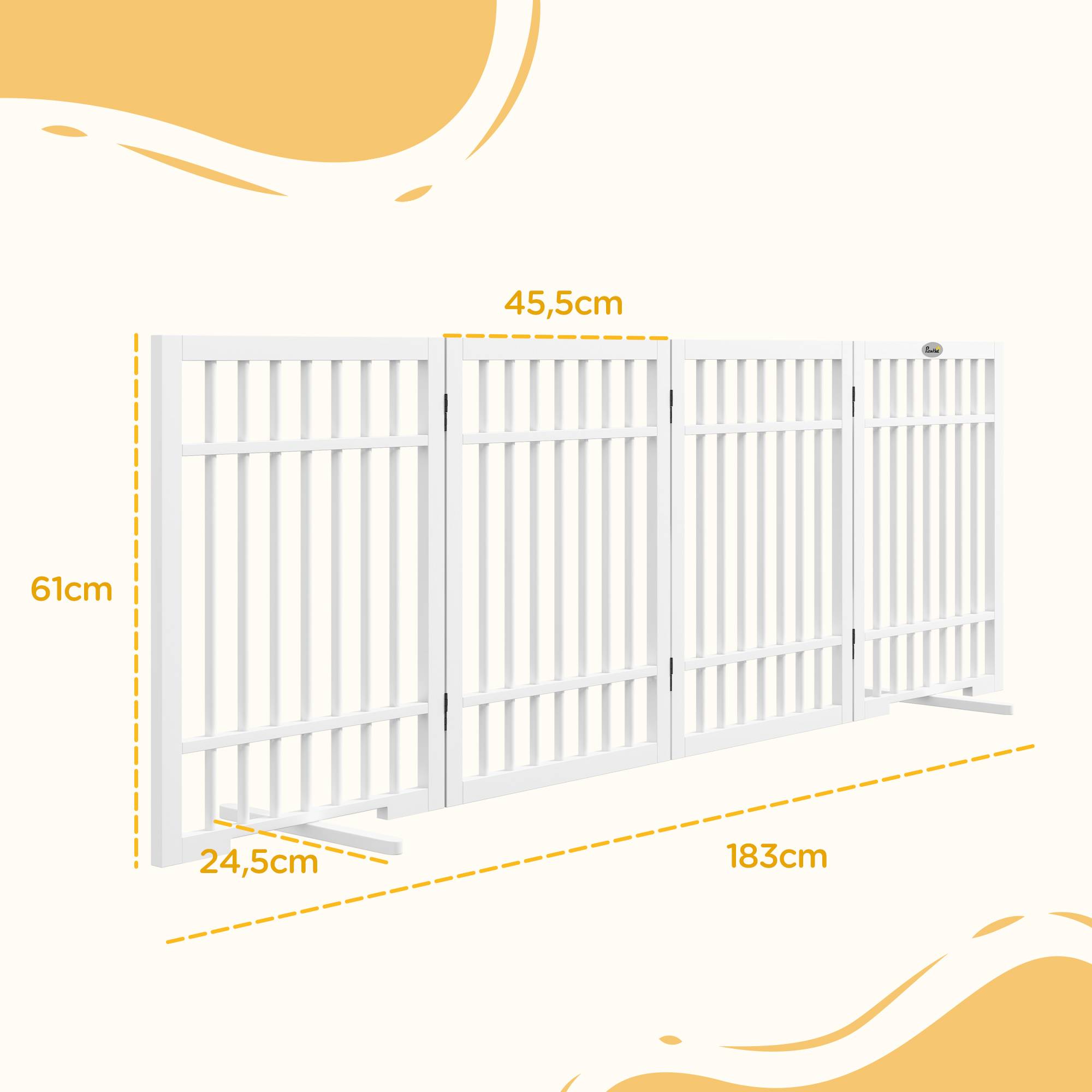 Barrière pour chien, pliable et antidérapante, pieds pivotants, cadre bois, 183x24,5x61 cm, blanc - Image 5