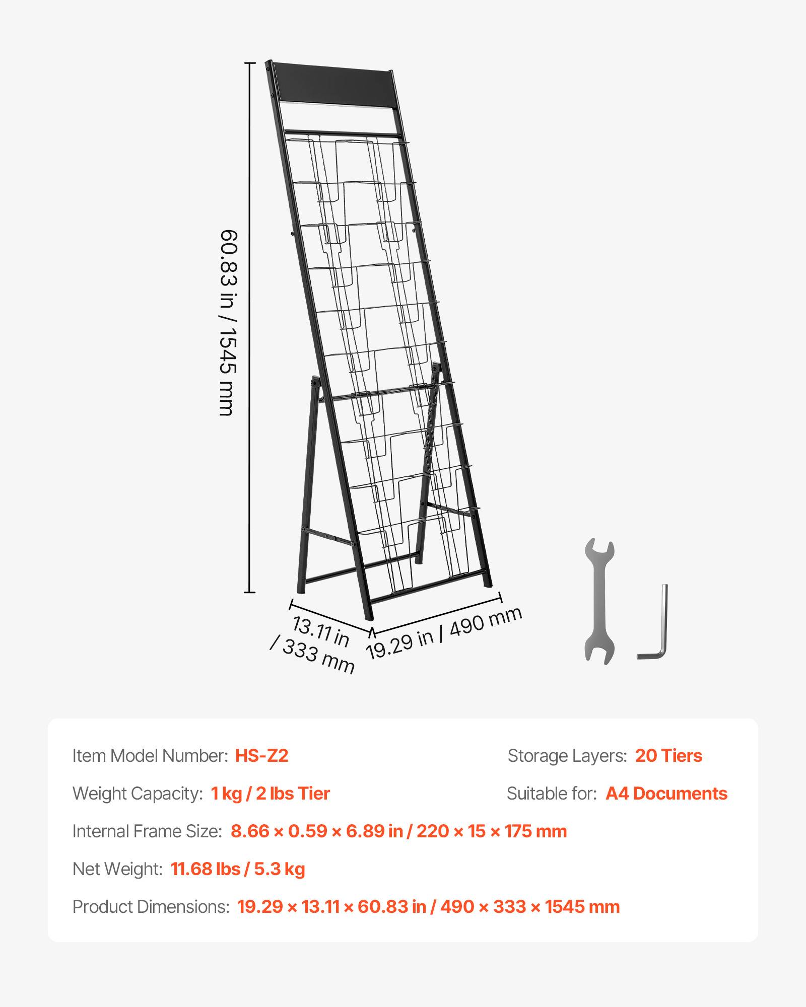 VEVOR Présentoir à brochures sur pied en métal 20 pochettes pour magazines noir - Image 7