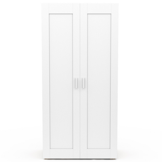 Armoire 2 portes VITO blanc et bois penderie 80 cm avec étagères rangement maxi capacité - Image 3