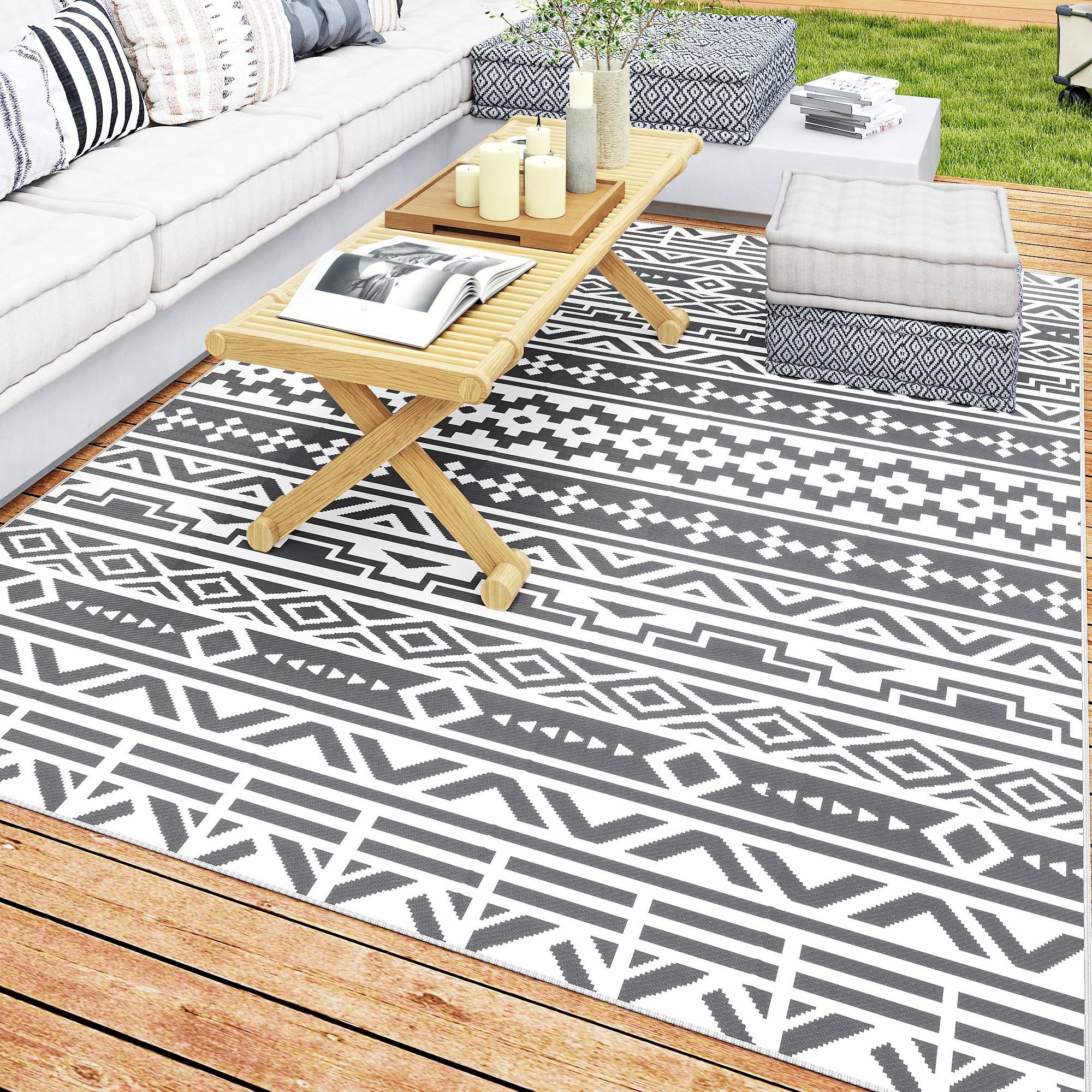 Tapis d'extérieur réversible Polypropylène Camping jardin Motif géométrique 182x274cm Gris - ComfortXL Outdoor Living - Image 1