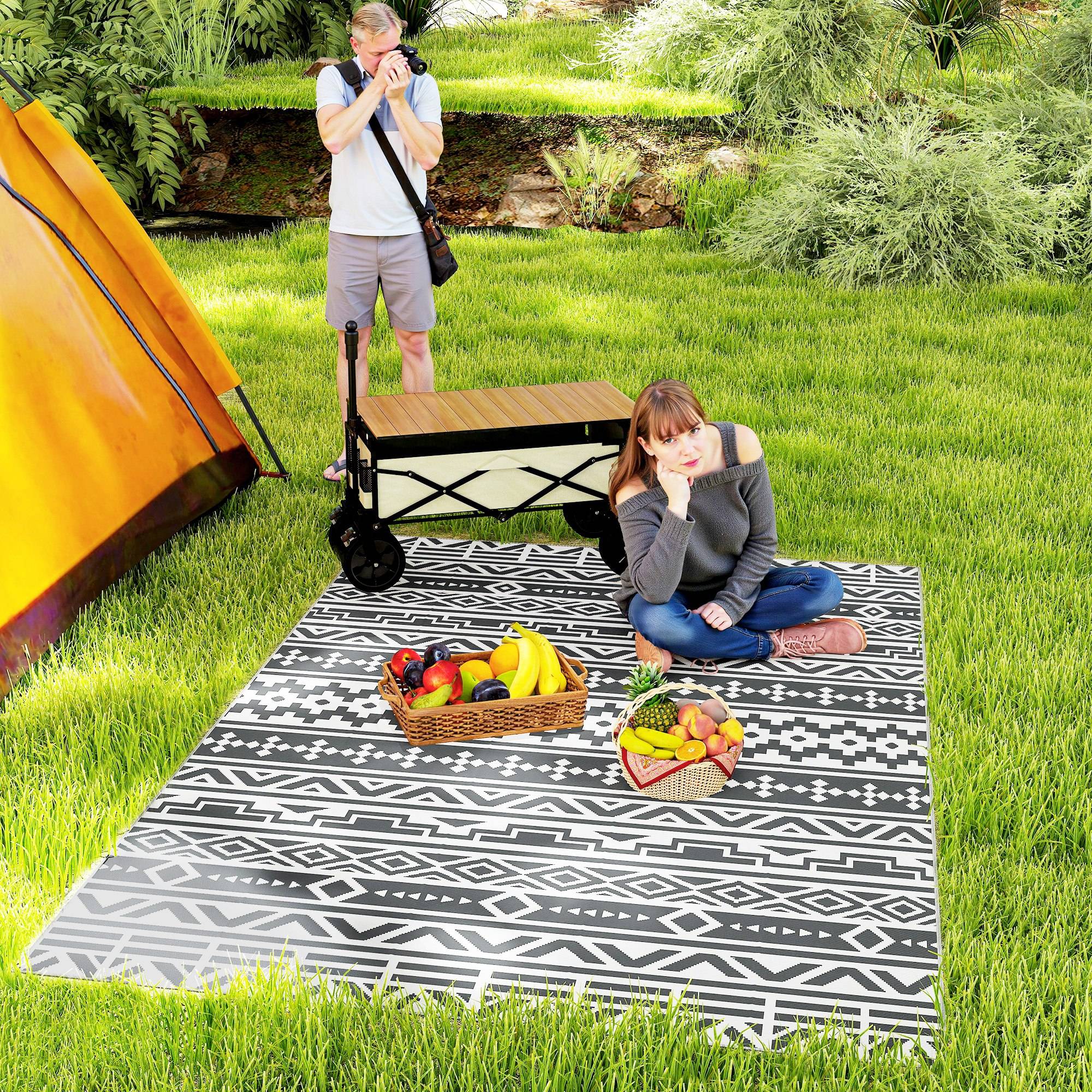 Tapis d'extérieur réversible Polypropylène Camping jardin Motif géométrique 182x274cm Gris - ComfortXL Outdoor Living - Image 3