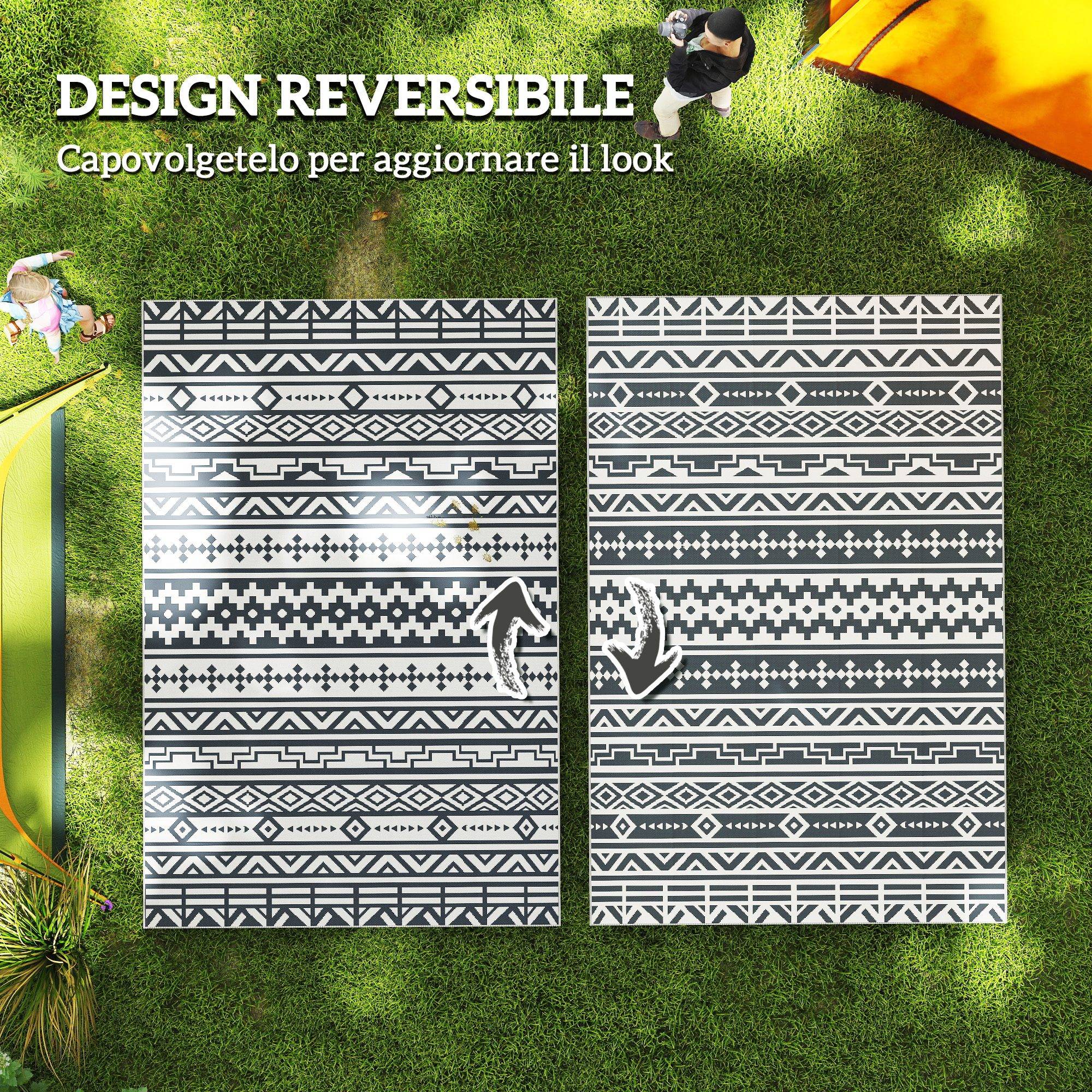 Tapis d'extérieur réversible Polypropylène Camping jardin Motif géométrique 182x274cm Gris - ComfortXL Outdoor Living - Image 9