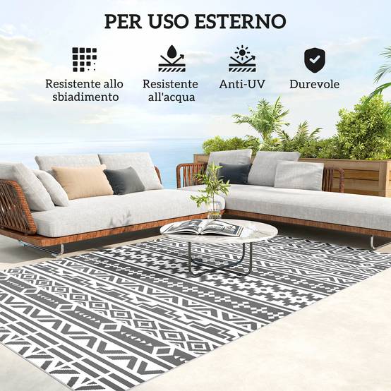Tapis d'extérieur réversible Polypropylène Camping jardin Motif géométrique 182x274cm Gris - ComfortXL Outdoor Living - Image 8