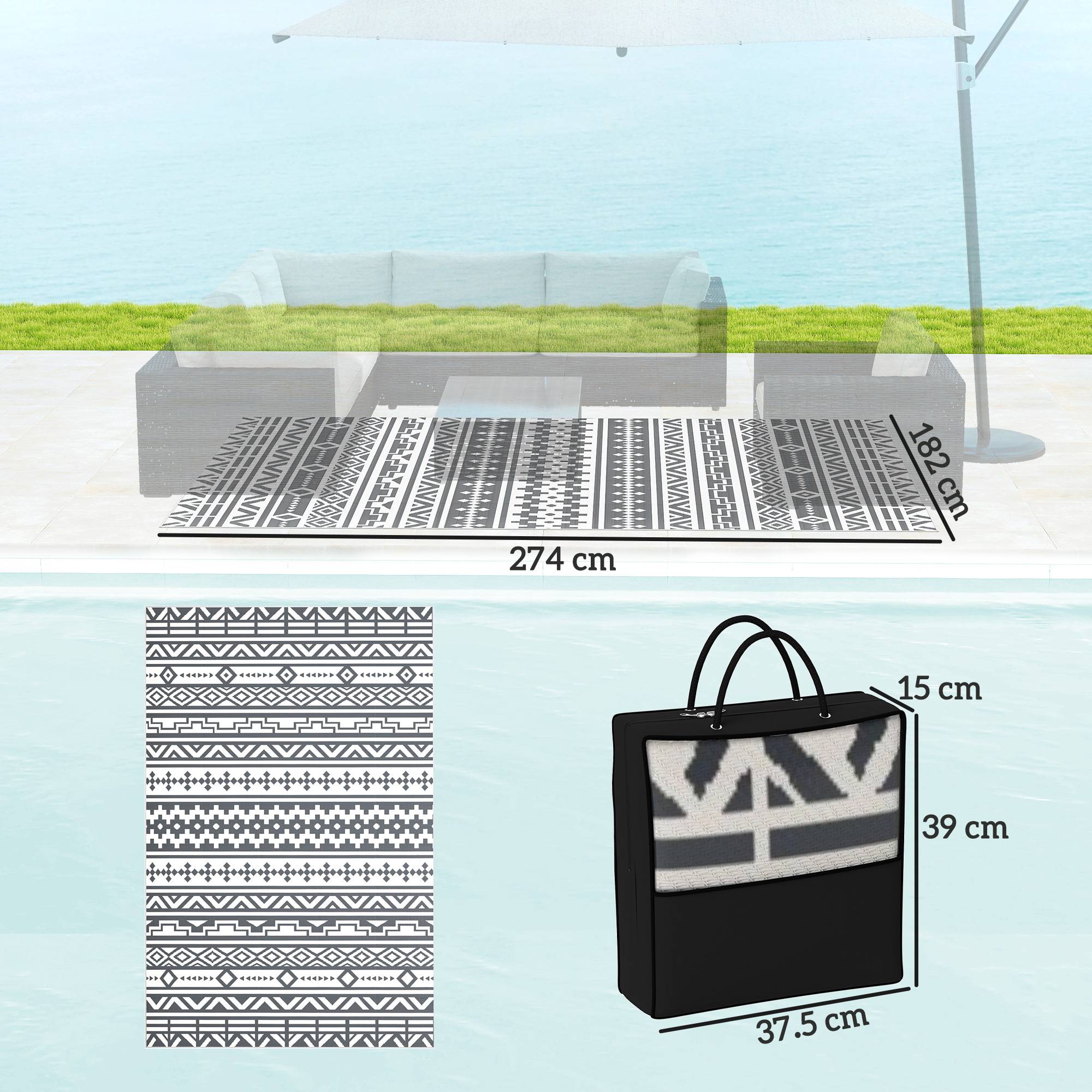 Tapis d'extérieur réversible Polypropylène Camping jardin Motif géométrique 182x274cm Gris - ComfortXL Outdoor Living - Image 5