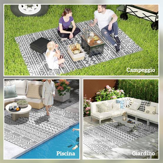 Tapis d'extérieur réversible Polypropylène Camping jardin Motif géométrique 182x274cm Gris - ComfortXL Outdoor Living - Image 7