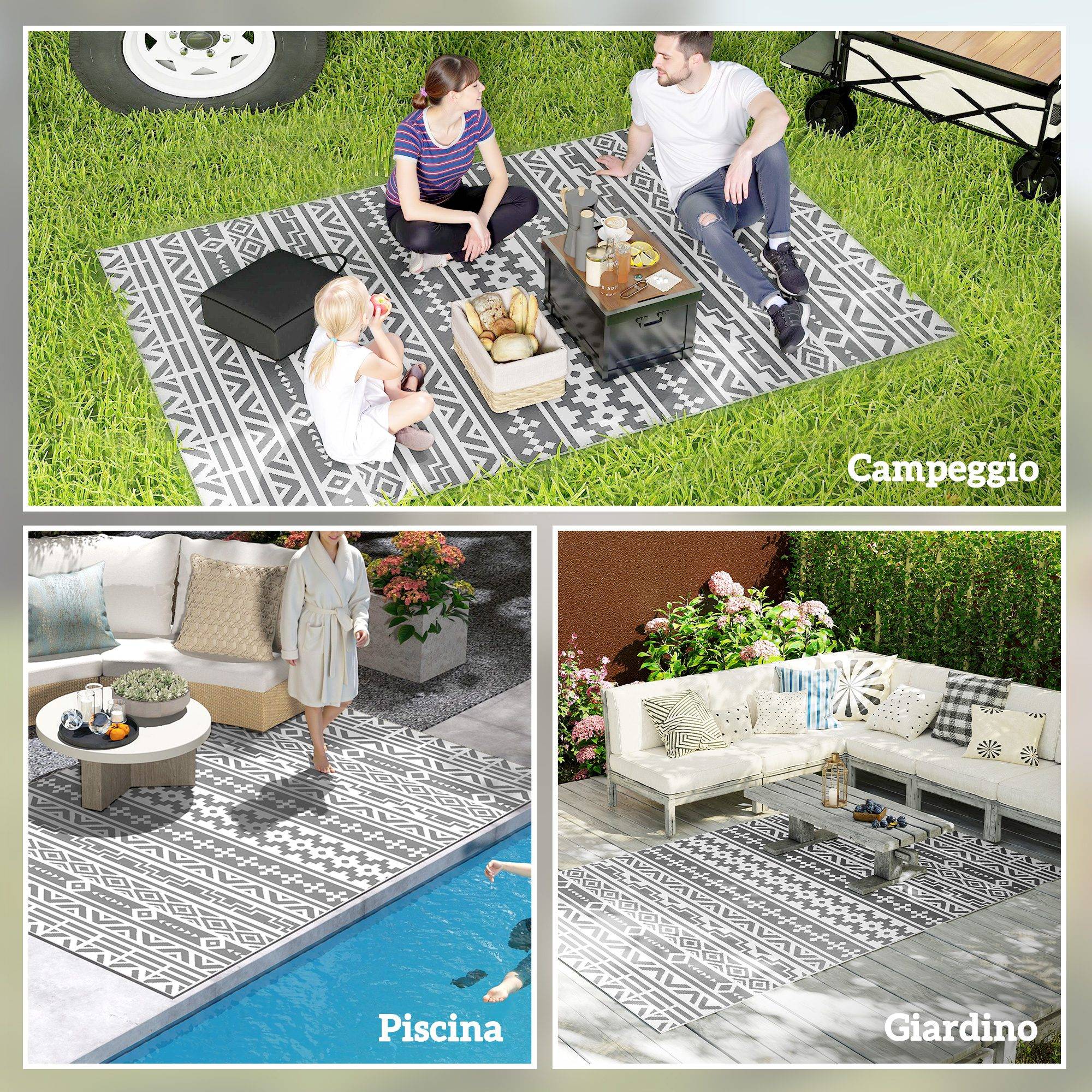 Tapis d'extérieur réversible Polypropylène Camping jardin Motif géométrique 182x274cm Gris - ComfortXL Outdoor Living - Image 7