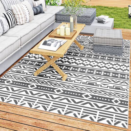 Tapis d'extérieur réversible Polypropylène Camping jardin Motif géométrique 182x274cm Gris - ComfortXL Outdoor Living - Image 4