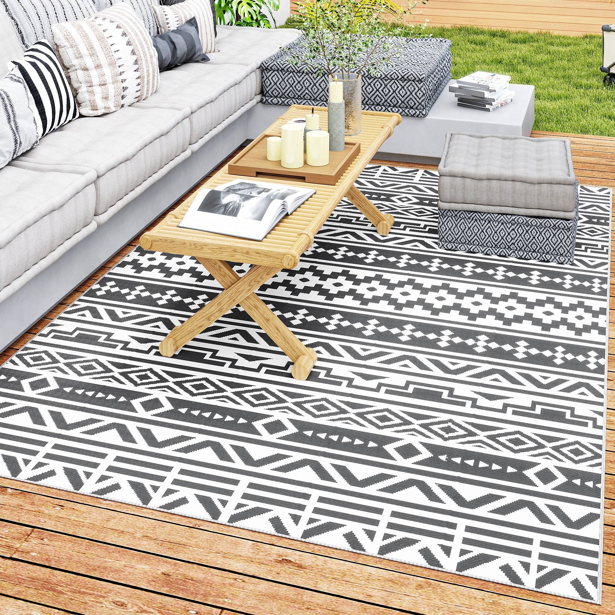 Tapis d'extérieur réversible Polypropylène Camping jardin Motif géométrique 182x274cm Gris - ComfortXL Outdoor Living - Image 4