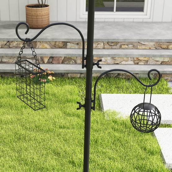 Mangeoire sur pied Acier jardin oiseaux 6 crochets 4 mangeoires Noir 226cm - ComfortXL Outdoor Living - Image 9