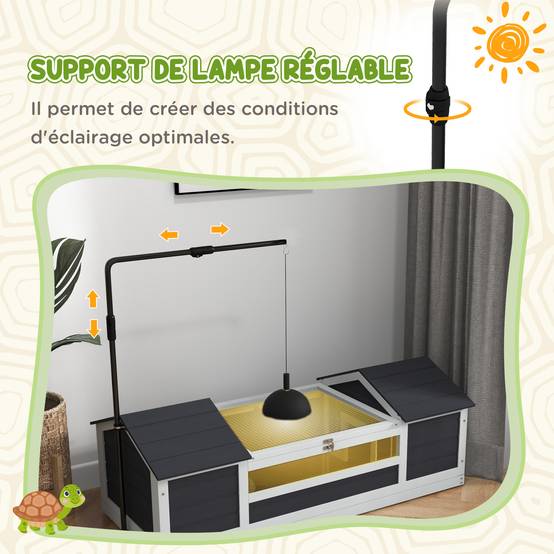 Maison Extérieure Bois Massif Tortues Terrestres Double Niche 120x56x43cm Gris - ComfortXL Outdoor Living - Image 7