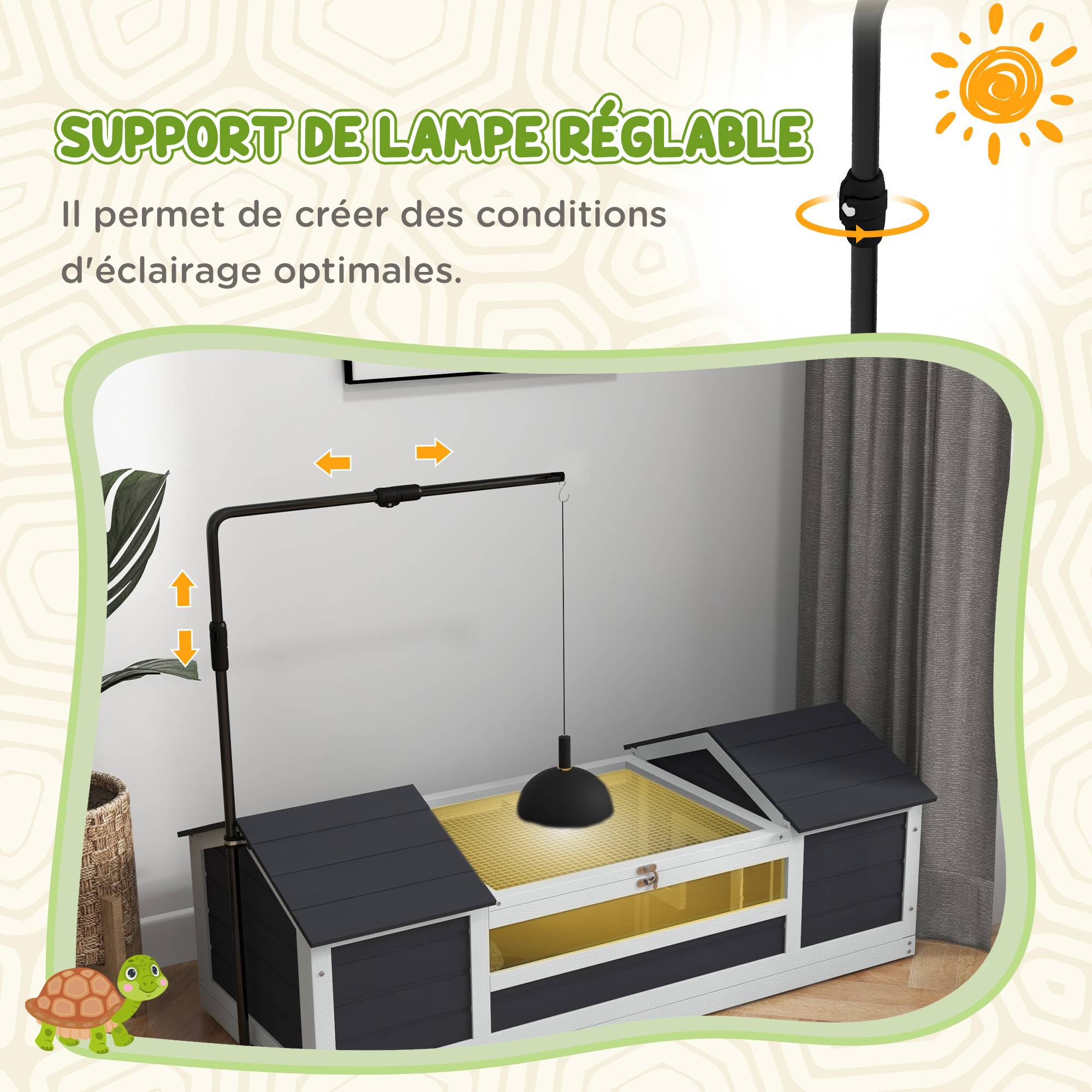 Maison Extérieure Bois Massif Tortues Terrestres Double Niche 120x56x43cm Gris - ComfortXL Outdoor Living - Image 7