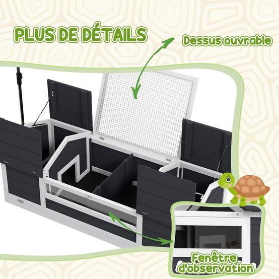 Maison Extérieure Bois Massif Tortues Terrestres Double Niche 120x56x43cm Gris - ComfortXL Outdoor Living - Image 9