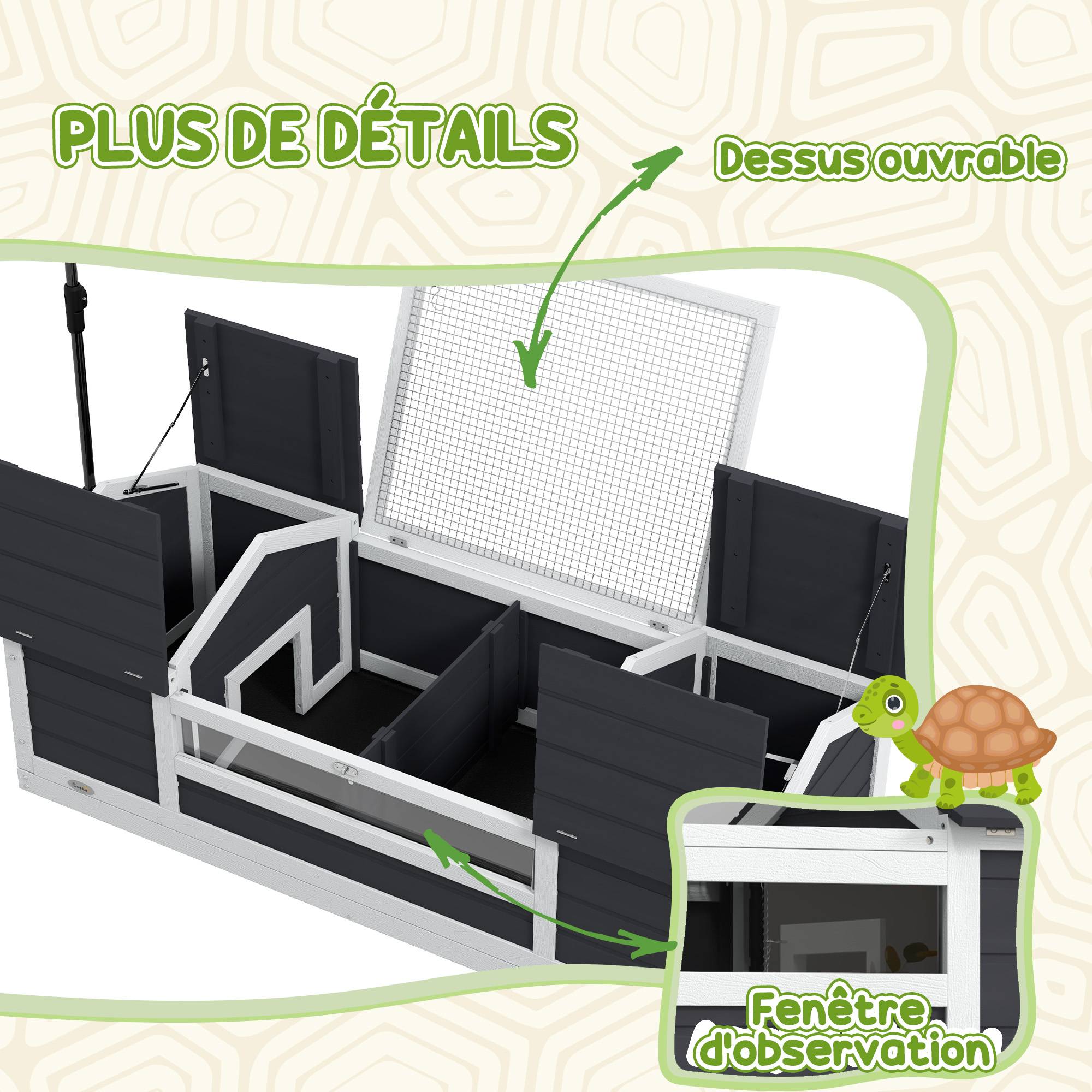 Maison Extérieure Bois Massif Tortues Terrestres Double Niche 120x56x43cm Gris - ComfortXL Outdoor Living - Image 9