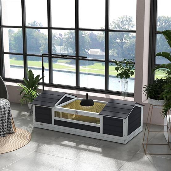 Maison Extérieure Bois Massif Tortues Terrestres Double Niche 120x56x43cm Gris - ComfortXL Outdoor Living - Image 4