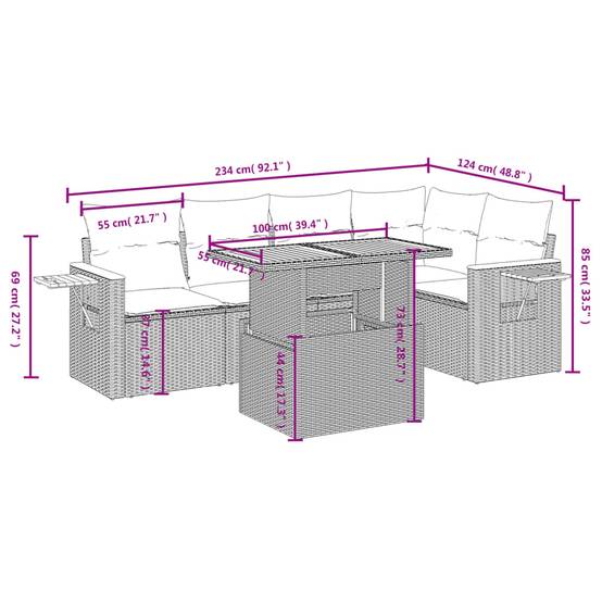 Salon de jardin 6 pcs Beige Résine Tressée Table Relevable et Tablette Appoint – ComfortXL Outdoor Living - Image 3