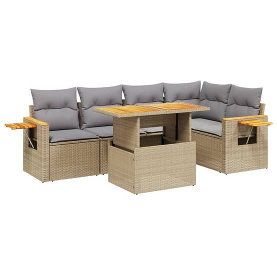 Salon de jardin 6 pcs Beige Résine Tressée Table Relevable et Tablette Appoint – ComfortXL Outdoor Living - Image 2