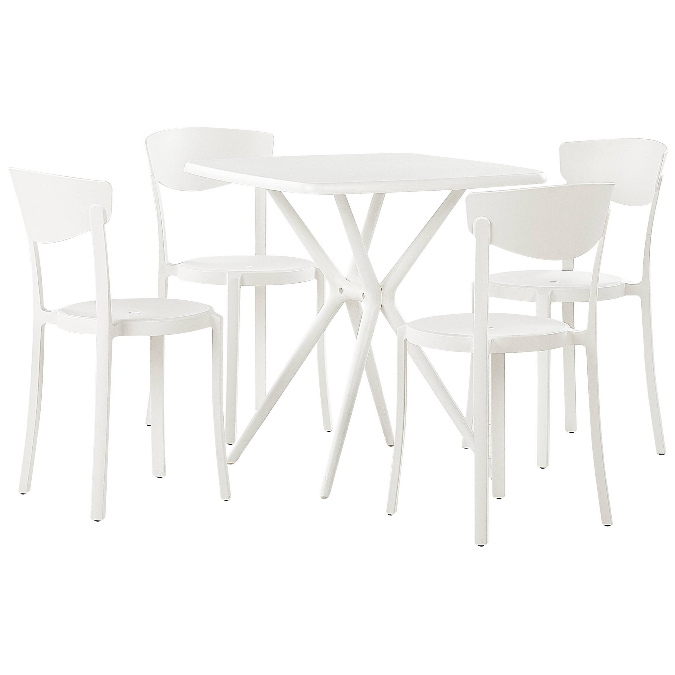 Beliani - Salon de Jardin Blanc Synthétique à Quatre Chaises Table Carrée Légère pour Extérieur Moderne