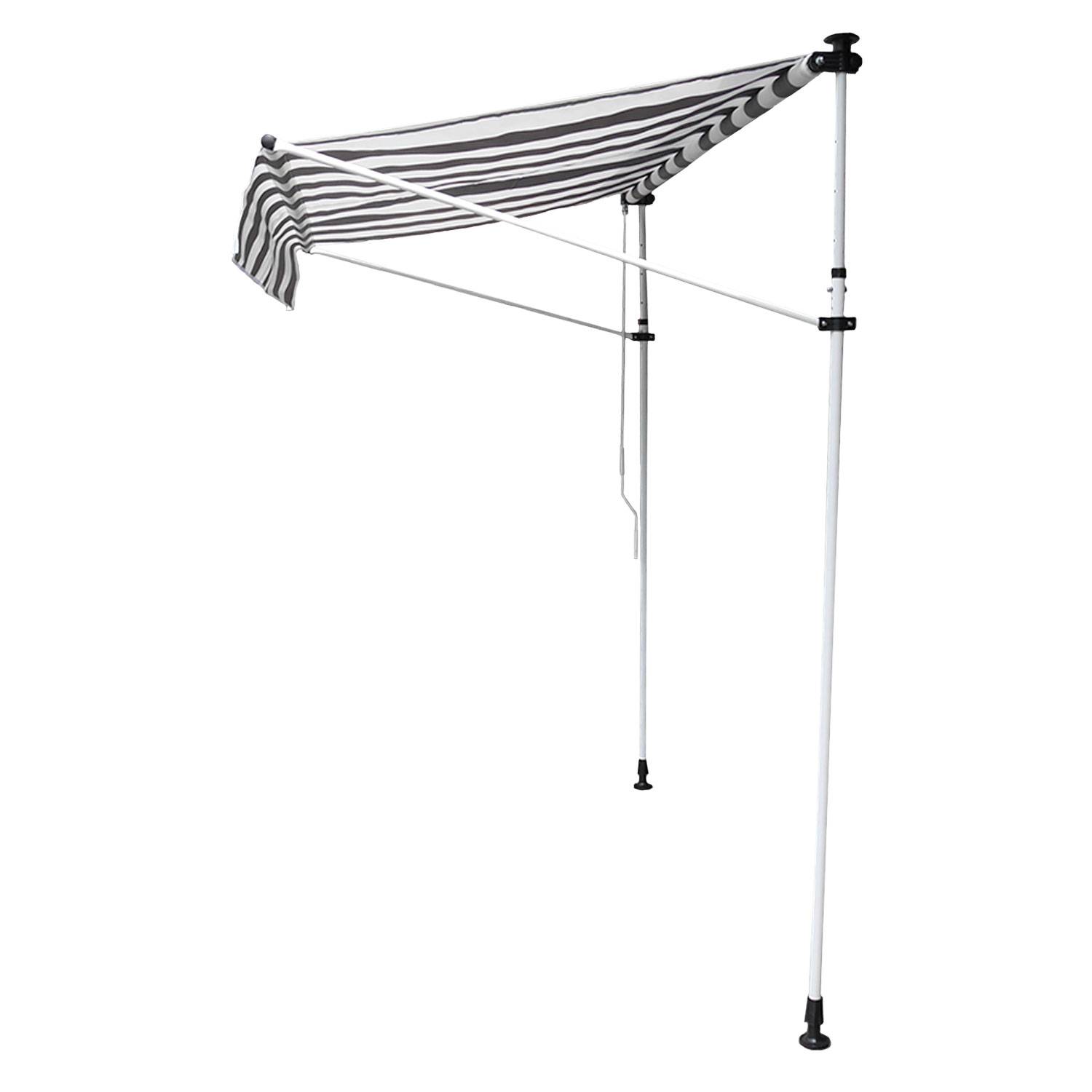 Happy Garden - Store banne pour balcon CHENE 3 × 1,2m - Toile rayée blanche/grise et structure blanche - HAPPY GARDEN - Imagen 7