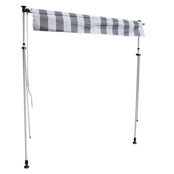 Happy Garden - Store banne pour balcon CHENE 3 × 1,2m - Toile rayée blanche/grise et structure blanche - HAPPY GARDEN - Imagen 6