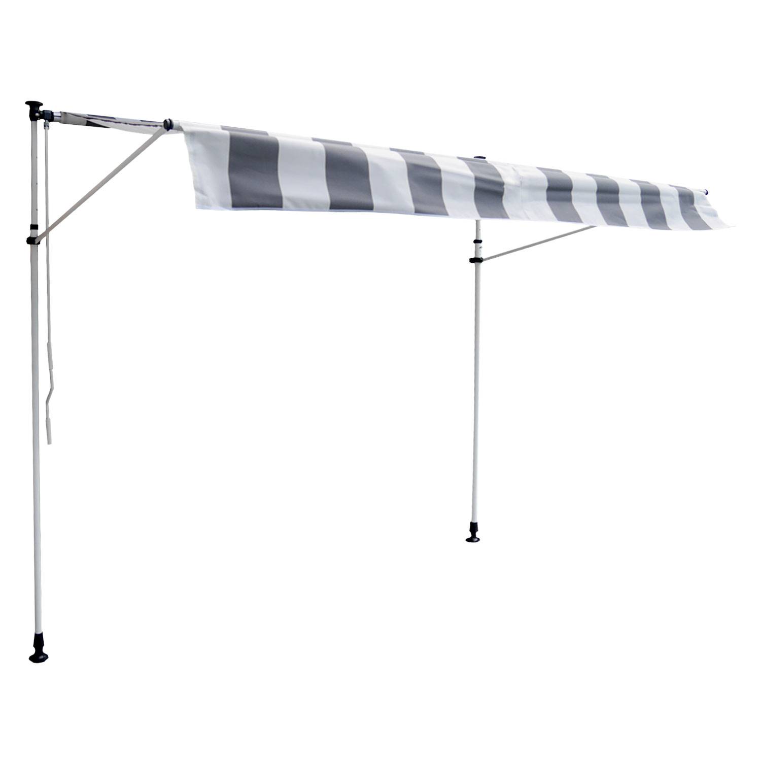 Happy Garden - Store banne pour balcon CHENE 3 × 1,2m - Toile rayée blanche/grise et structure blanche - HAPPY GARDEN - Imagen 1