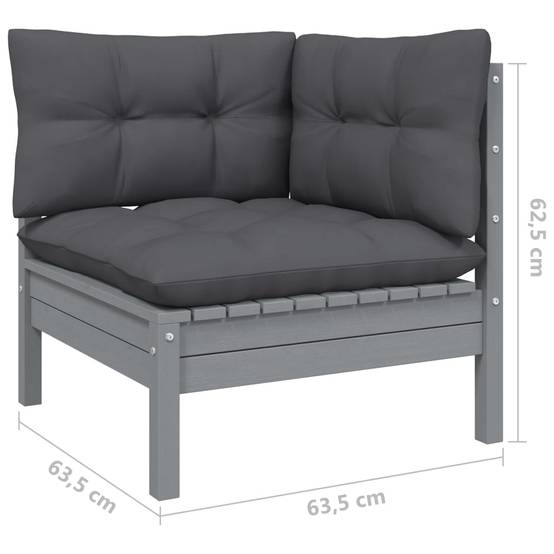 Helloshop26 - Salon de jardin meuble d'extérieur ensemble de mobilier 12 pièces avec coussins gris bois de pin massif - Imagen 4
