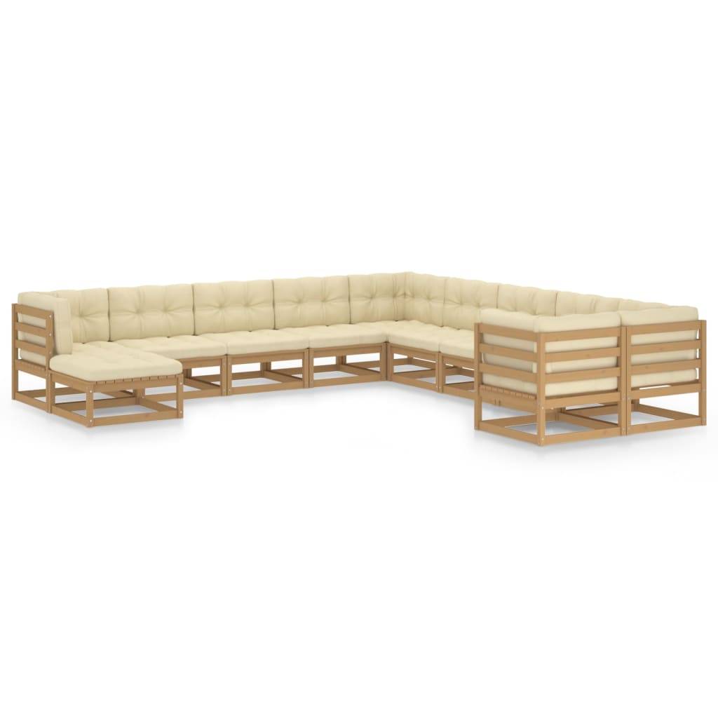 Helloshop26 - Salon de jardin meuble d'extérieur ensemble de mobilier 11 pièces avec coussins marron miel bois de pin - Imagen 1