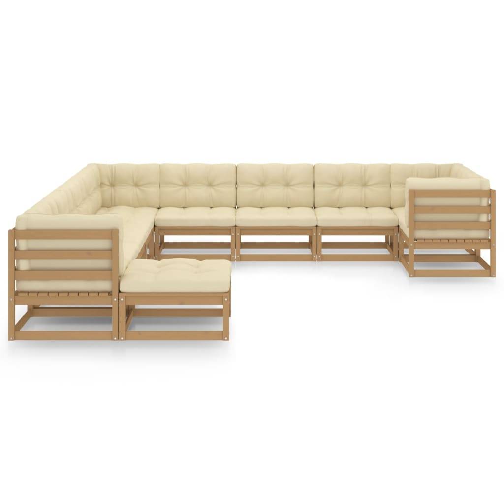 Helloshop26 - Salon de jardin meuble d'extérieur ensemble de mobilier 11 pièces avec coussins marron miel bois de pin - Imagen 2