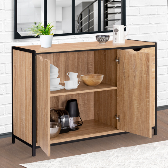 Buffet bas 110 cm DETROIT avec placards et tiroirs design industriel - Image 3