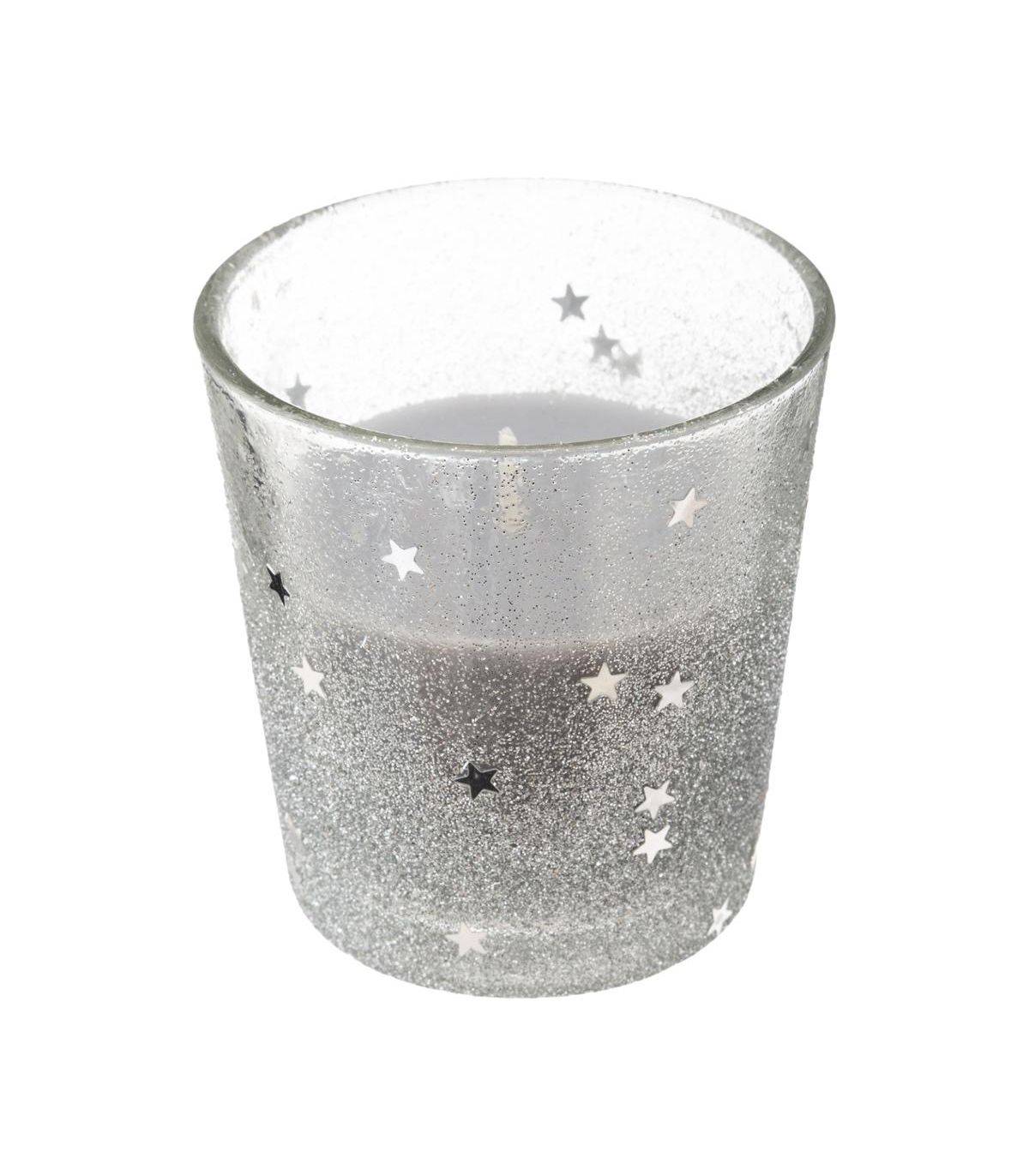 Bougie Argent dans un Pot en verre pailleté et étoilé 90G - Image 1