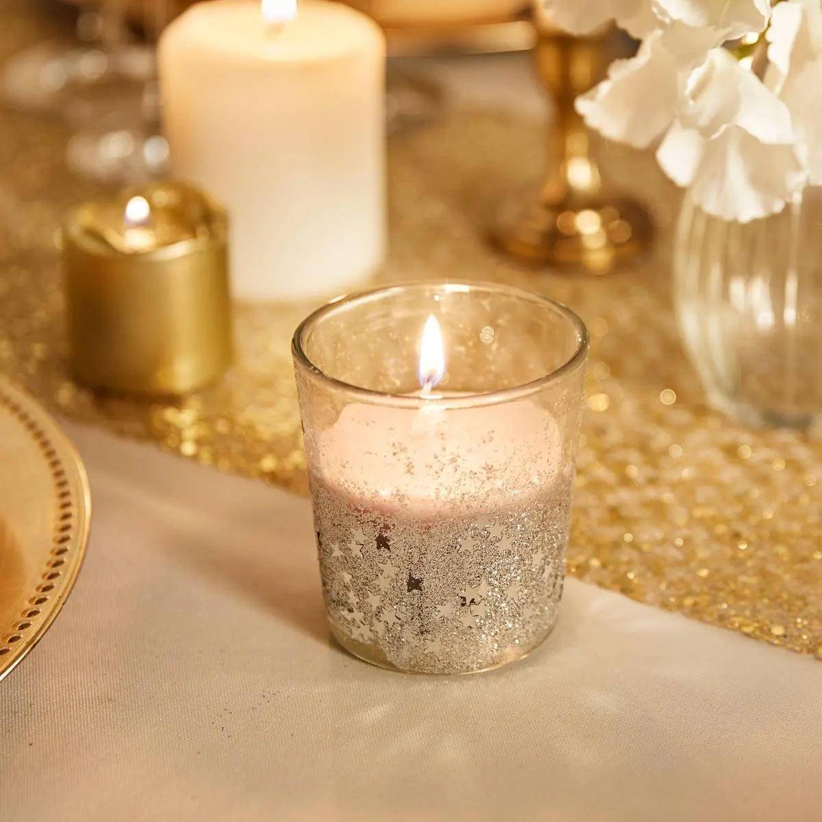 Bougie Argent dans un Pot en verre pailleté et étoilé 90G - Image 2