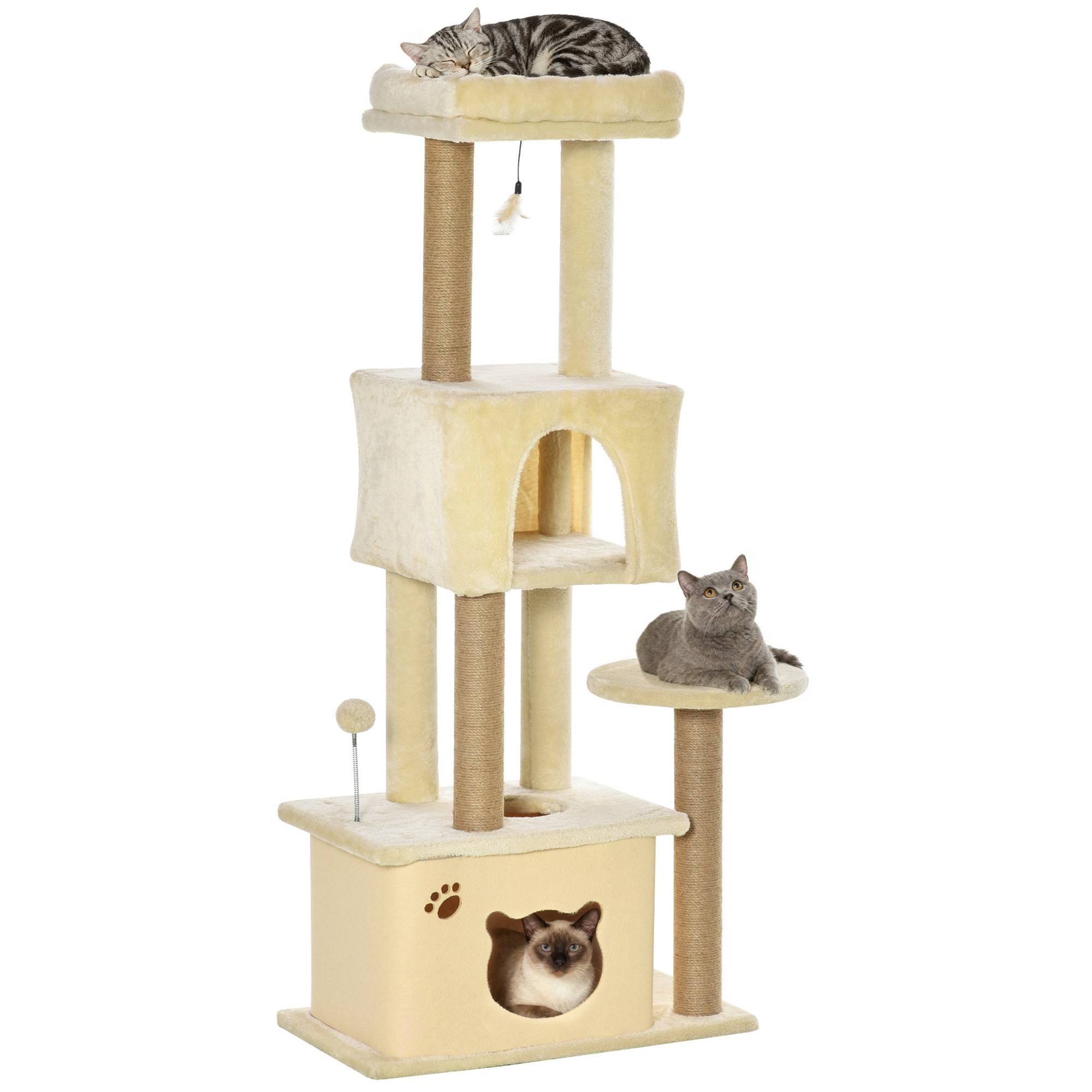 arbre à chat beige géant 60x34x136 cm plateformes niches peluche poteaux jute chat intérieur stable spacieux